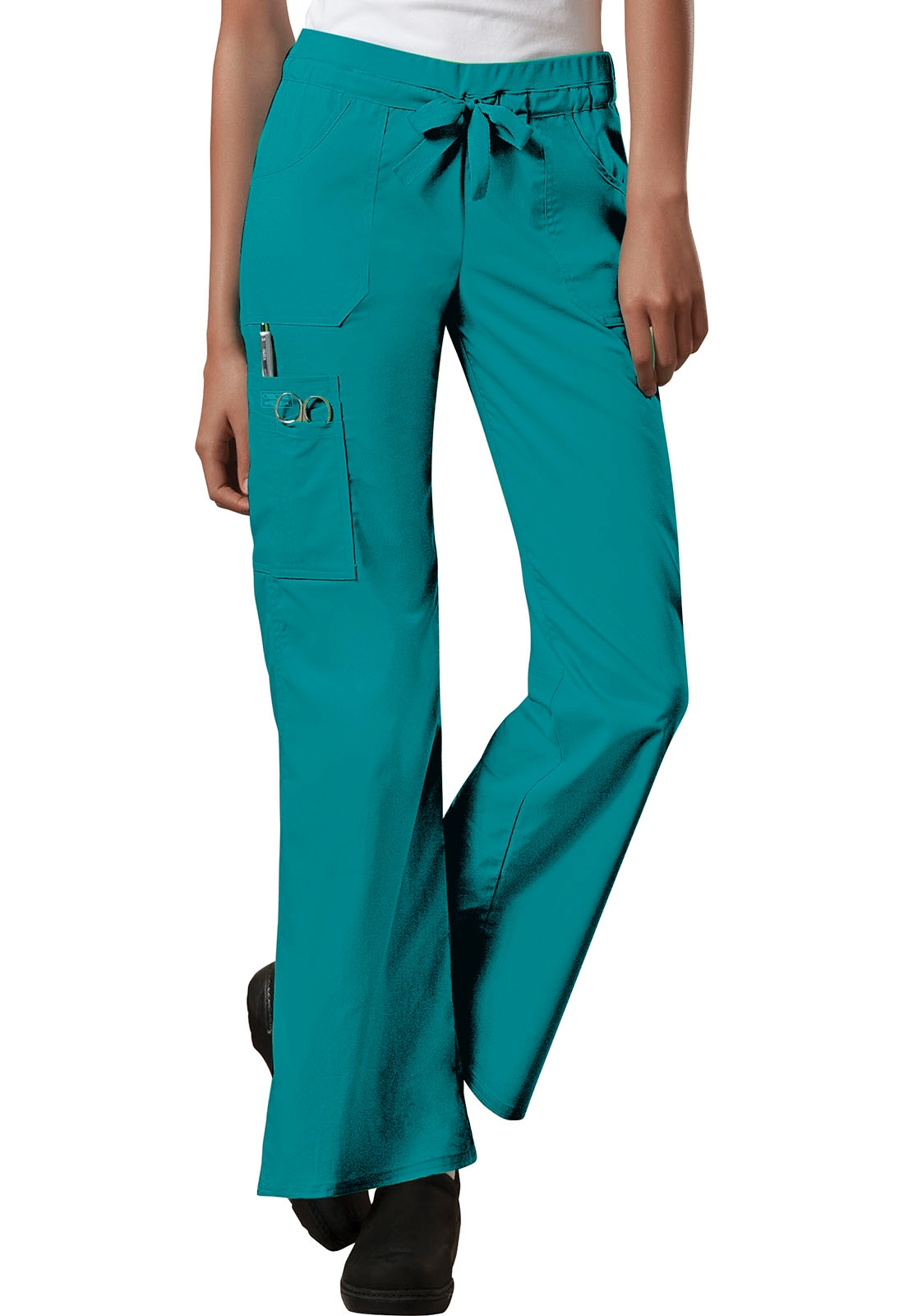 Cherokee Women's Core Stretch Mid-Rise Pull-On Cargo Scrubs Pants w/Soft  Elastic Waistband & Double Cargo Pockets